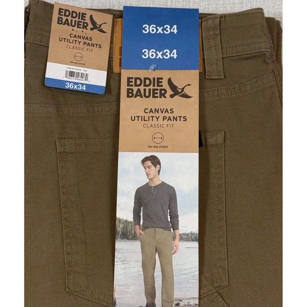 Eddie Bauer Mens Canvas Utility Pants 36x34 Tan Classic Fit Stretch Gorpcore